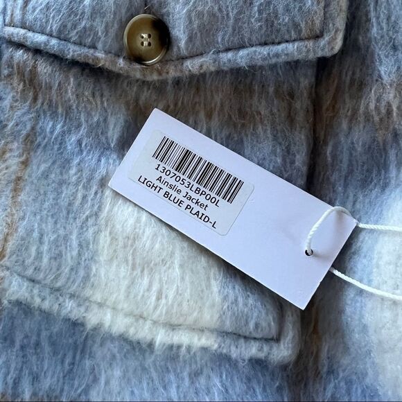 Reformation Ainslie Wool-Blend Long Jacket in Light Blue Plaid Large MSRP $268 - Picture 13 of 14